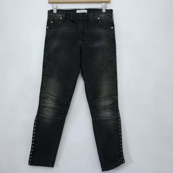 Pierre Balmain Lace up Women's Black Moto Low Rise Skinny Biker Jeans Size 26 40